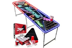 ORIGINAL CUP Offizieller Spotlightholes Beer Pong Tisch mit Löchern Set | 1 Glow Beer Pong Tisch + 2 Regale + 22 rote Becher + 4 Bälle | Kompletter Satz | Offizieller Tisch | Trinkset | OriginalCup®