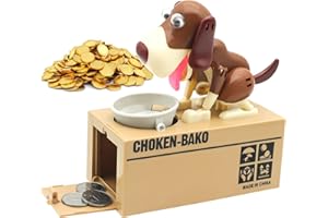 JUSTUP Attoe Hungriger Hund Spardose, Welpen-Sparschwein, Münze Kaut Spielzeug Spardose, Geburtstagsgeschenk für Kinder (Braun)