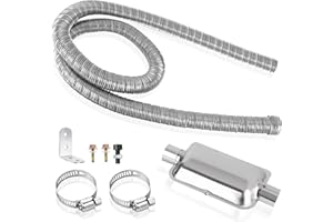 autozen Heater Exhaust Pipe with Muffler, 200cm two-layer Stainless Steel generator exhaust hose with 2 Clamps Air Heater Exhaust Pipe for Diesel Gas Vent Hose Heating