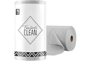 Fantasticlean Rollo de Paño de Microfibra - 75 Unidades, Paños de Limpieza Rasgables, Trapos Reutilizables y Sin Pelusas, para el Coche, la Cocina y el Hogar 30 x 30 cm - Gris