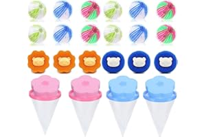 BEOIUCZZY 12 Stück Wäsche-Fusselentferner-Bälle, Tierhaarentferner für Wäsche, Waschmaschinen-Haarfänger Wiederverwendbare Fusselentferner-Bälle mit 4 Stück Haarfilter-Reinigungsnetzbeutel (Zufällige Farbe)