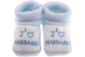 Fruit de ma passion Chaussons bébé brodés J'aime Marraine + coeur FDMP, 0/3mois couleur au choix