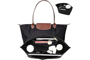 UMIUP Inserto organizer per borsa Longchamp Le Pliage, grande inserto per borsa in feltro, organizer per borsa grande con portabicchieri, organizer per borse con cerniera, 8 scomparti, nero, L/28 x 25