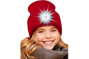 Deilin LED Lighted Beanie Cap for Kids, Unisex Winter Warmer Knitted Hat with 4 LED Headlamp USB Rechargeable Waterproof Light Up Hat with Torch for Children, Christmas Great Gifts for Boys Girls