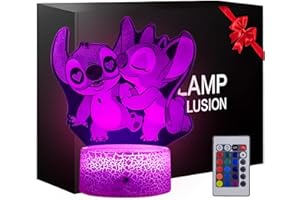 Nocles STITCH Lampara Regalos Lilo Y Stitch Regalos Niña Niño Lampara 3d Stitch Niña Niño Luz Nocturna Infantil Mando A Distancia 16 Colores Ilusión Óptica 3d Táctil Lámpara Decorativa Mesita de Noche