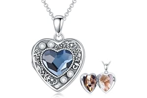 enjoylifecreative Médaillon Fleur à Ouvrir pour Photos Collier médaillon Photo en Argent Sterling 925 en Forme de Coeur en Cristal pour Femmes Filles