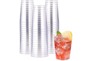 LATERN 50 Piezas Vasos de Plástico Transparente, 300ml Tazas Plasticos Vasos de Bebida Reutilizables Copas de Vino Elegantes para Fiestas para Champán Cerveza Cóctel Martini Soda Postre