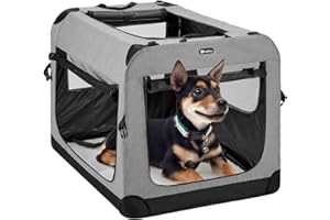 Veehoo Folding Soft Dog Crate, 3-Door Pet Kennel for Crate-Training Dogs, 5 x Heavy-Weight Mesh Screen, 600D Cationic Oxford Fabric, Indoor & Outdoor Use, 20", Gray