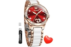 OLEVS Automatic Watch for Women Self Winding Ladies Diamond Wrist Watch Luxury Dress Rose Gold Ceramic Watch for Women Love Heart Date