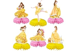 IQEPXTGO Prinzessin Belle Party Honeycomb Decoration Die Schöne und das Biest Geburtstag Deko Prinzessin Bienenwaben Mittelstücke Tischdekoration Cake Topper Waben Party Dekoration Supplies