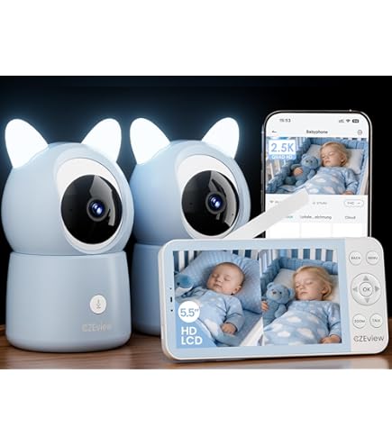 GHB Babyfoon met 2 camera's, 5 inch HD IPS-display, batterijduur tot 22