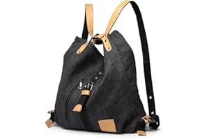 KONO Women Backpack Canvas Shoulder Bag Travel Rucksack Convertible 3 in 1 Crossbody Bag Vintage Girl Fashion Backpack for Women Ladies Handbag Casual College Daypack (Black)