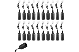 HOSPAOP 20 pièces Douilles E14 avec câble, Douilles de chantier rénovation, Supports d’ampoule E14 remplacement avec câble pour ampoules LED, halogènes et incandescentes, Noir