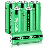 PKCELL Rechargeable Battery NIMH 2/3AAA Battery (Not AAA), 1.2 V 400 mAh for Solar Lamps, Pack of 6 (Note: It is 2/3AAA, shor
