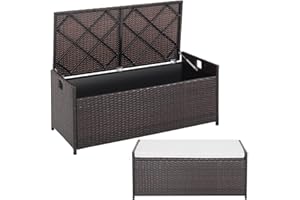 COSTWAY 128L Garden Storage Box, 3-in-1 Waterproof Rattan Deck Box Chest with Seat Cushion, Zippered Liner & Solid Gas Struts, Outdoor Patio Storage Bench Table for Cushion Tool Toy