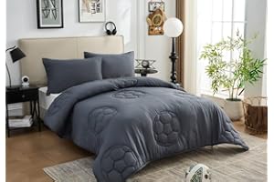 BLOOM BLENDS Kids Coverless 10.5 Tog Quilt Set – Duvet & Pillowcase | Machine Washable | Soft Polyester Bedding | Single & Double Sizes | 4 Designs – Flower, Football, Gamer & Star (Charcoal-Football, Single)
