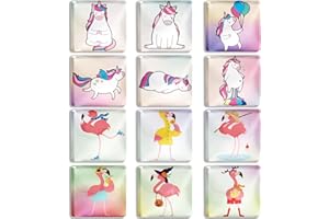 Berkin Arts Set di 12 Calamite da Frigo 3D Simpatici Decorativo Magneti per Frigorifero Durevoli Quadrato Unicorno magico e fenicottero Doodle Illustrazione colorata rosa alla moda per Armadietto