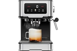 Chefman CraftBrew Espresso Machine, 15-Bar Pump, Digital Touchscreen, Steam Wand for Latte & Cappuccino, Compact Espresso Coffee Machine w/ 1.5L Removable Water Reservoir - Stainless Steel