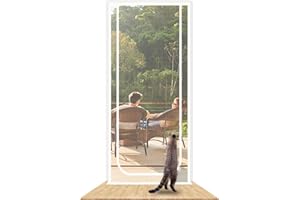 SHRRL Kratka balkonowa dla kota 90 cm x 206 cm, pogrubiona kratka chroniąca przed owadami, do salonu, sypialni, kuchni, na taras, pies i kot, odporne na zarysowania drzwi z zamkiem błyskawicznym