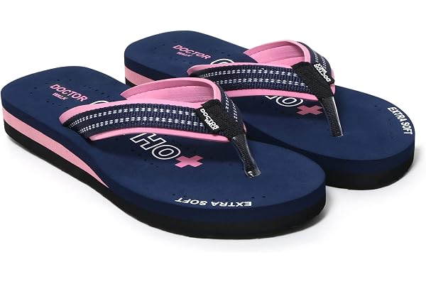Doctor Walk Soft Comfort Flip Flops, Black and Red, Cushioned Thong Sandals Slipper for Women's