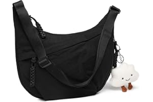 Micmores Crossbody Bag Damen Umhängetasche, Nylon Schultertasche Moon Bag Stylische Halbmond Tasche mit verstellbarer Schultergurt, Hobo Casual Handtasche für Arbeit, Reisen, Alltag(Schwarz)