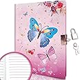 GINMLYDA Secret Diary for Girls with Lock, 7 x 5.25 Inches 160 Pages Girls Gifts Diary with Lock Butterfly Girls Journal Kids Notebook for Girls Birthday Presents 6-10 Years Old