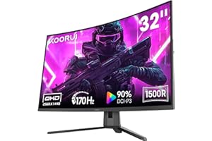 KOORUI 32 Inch Curved Gaming Monitor, QHD 1440P, 170Hz, VA 1500R Ultrawide Screen with Ultra-Thin, HDMI/DP, VESA Compatible, Tilt Adjustable, Eye Care G3221SC