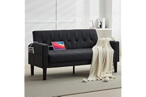 ‎GRAVFORCE GRAVFORCE Sofa 2 Sitzer Couch mit 2 Ladefunktion und 2 Becherhalter 2er Sofa Klein Kunstleder für Wohnzimmer, Jugendzimmer, Büro, Wohnung, Schlafzimmer, Schwarz