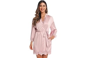 RSLOVE Damski satynowy szlafrok koronkowy wykończenie kimono szlafrok jedwabny szlafrok dla panny młodej/druhny