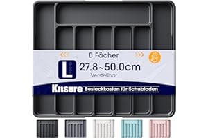 Kitsure Schubladen-Besteckkasten – verstellbarer Schubladeneinsatz aus BPA-freiem Material, Mehrzweck-Schubladen-Organizer, Küchen-Organizer, groß, schwarz, 34.90 x 28.40 x 4.00 cm