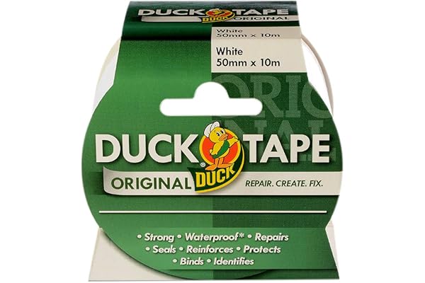 Duck Tape Original Ruban adhésif Blanc 50 mm x 10 m Le ruban adhésif de réparation original haute résistance et imperméable pour canalisations et conduits.