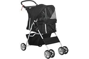 PawHut Pet Stroller Carrier Foldable Deluxe Jogger Walk Travel Dog Cat Black