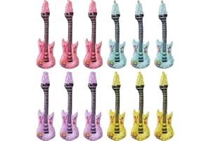 Embhlitfe 12 Pcs Inflatable Guitar,Inflatable Musical Instrument Blow up Guitar Rock Star Toy,Inflatable Rock Guitar Inflatable Party Props for Kids Adults Birthday Gifts Party Decorations (105x36cm)