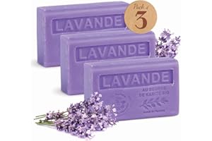 LA MAISON DU SAVON DE MARSEILLE Savon Solide à la Lavande de Provence – Enrichi en Beurre de Karité Bio – Savon Parfumé - 100% Végétal et Naturel – Fabriqué en Provence – Main & Corps Hydratant – 3x125g