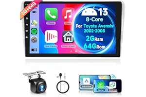 Rimoody Bezprzewodowe radio samochodowe 2G + 64G z systemem Android 13, 2 DIN, do Toyota Avensis 2003-2009, 9-calowe radio samochodowe z systemem Android Auto Navi, GPS, WiFi, Mirror Link, Bluetooth