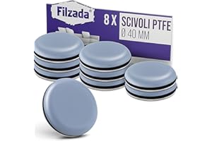 Filzada® 8x Piedini per mobili autoadesivo in Teflon - Ø 40 mm (tondo) - Scivoli per mobili professionali/scivoli per tappeti in PTFE (teflon)