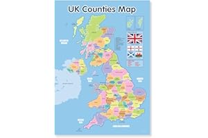 FUNKY MONKEY HOUSE A4 laminated UK Counties Map Poster