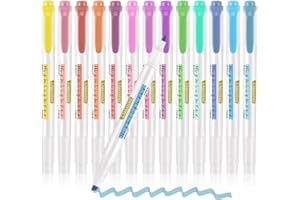 Dacono Highlighter Double Ended 12 Pcs Pastel Colors Dual Tips Marker Pen, No Bleed Dry Fast, Chisel and Fine Tips Highlighters for Journal Bible Planner Adults Students Office School Supplies