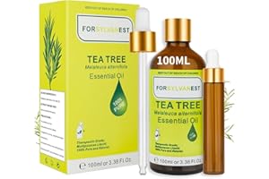 FORSYLVANEST Teebaumöl 100% Reine Natürliche ätherische Öle 100ml Ätherisches Aromatherapieöl Geeignet für Luftbefeuchter, Aromatherapie, SPA-Massagen, Haut- und Haarpflege, Bäder und Kerzen DIY