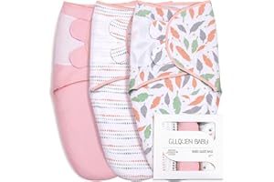 GLLQUEN BABY 0-3 Mois Pucksack bébé Swaddles bébé Gigoteuse Nouveau-nés, Gigoteuse pour Tout-Petits, Unisexe, Lot de 3 Langes, 100% Coton Bio (Fleur)