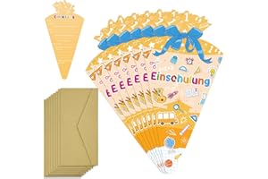 QEIOAUEK Einschulung Einladungskarten,12 Stück Einladungskarten zur Einschulung mit Passenden Umschlägen,Einladungen zum Schulanfang,Einladung zum Schulbeginn für Grundschüler, Kinder, Mädchen und Jungen