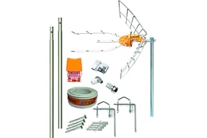 TECNOVOZ Kit Antena Televes 5G + Amplificador y Fuente + 2 Mástiles 1 metro + Garras + Conexiones + 20 metros Cable Televes