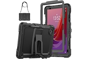 SEYMAC Funda para Lenovo Tab M11 2024 (TB-330FU/TB-331FC), Funda para Lenovo Tab M11 a Prueba de Golpes con Protector de Pantalla/Soporte Plegable/Correa para el Hombro, Funda para Tab M11, Negro