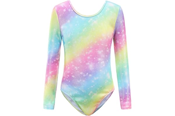 Sinoeem Justaucorp de Gymnastique Fille Couleur Dégradé Multicolore Manches Longues/Courtes Justaucorps de Gym pour Enfant 3-12 Ans