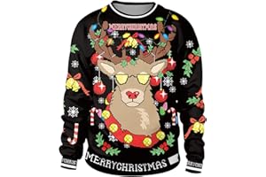 PEUIGNAO Jerseys Navideños Mujer Jersey Navideño Ugly Christmas Jersey Reno Feo Navidad Gato 3d Hombre Feos Sudadera Navideña Sudaderas Navideñas Pullover Sweatshirt Divertido Gracioso Divertidas Personalizado