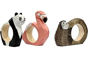 YOUR CASTLE Juego de 3 servilleteros Animales: Perezoso, Panda y Flamenco de Madera Tallada y Pintada a Mano, Aprox. 9 x 7 x 2 cm