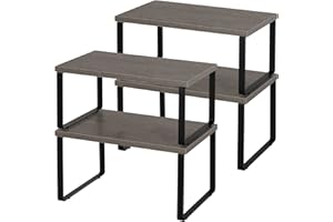 YBING Juego de 4 Organizador Cocina Estanteria Cocina, Organizador Armarios Cocina Apilable para Encimera, Gabinete, Estantes de Almacenamiento para Alimentos y Cubiertos (Gris 2)