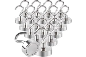 Aenienoe 20 Piezas Ganchos Magnéticos 15kg Imanes Neodimio con Gancho Giratorio 20mm Sin Perforación para Crucero Resistente Refrigerador Microondas Artículos Colgantes Plateado