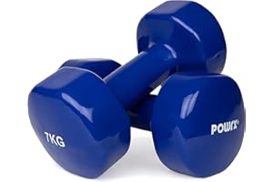 POWRX Mancuernas vinilo 0,5-10 kg - Ideal para entrenamiento en casa y gimnasio - Peso y color a elegir + PDF Workout