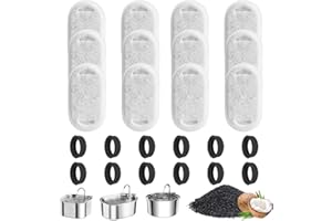 KOMABLEN 24 Pezzi Filtri Fontanella per Gatti, Filtro con 12 Filtro Carboni Attivi e 12 Spugna In Schiuma, Tripla Filtrazione Filtri Fontana Gatto Cappa, Cani Filtri di Ricambio per Acqua